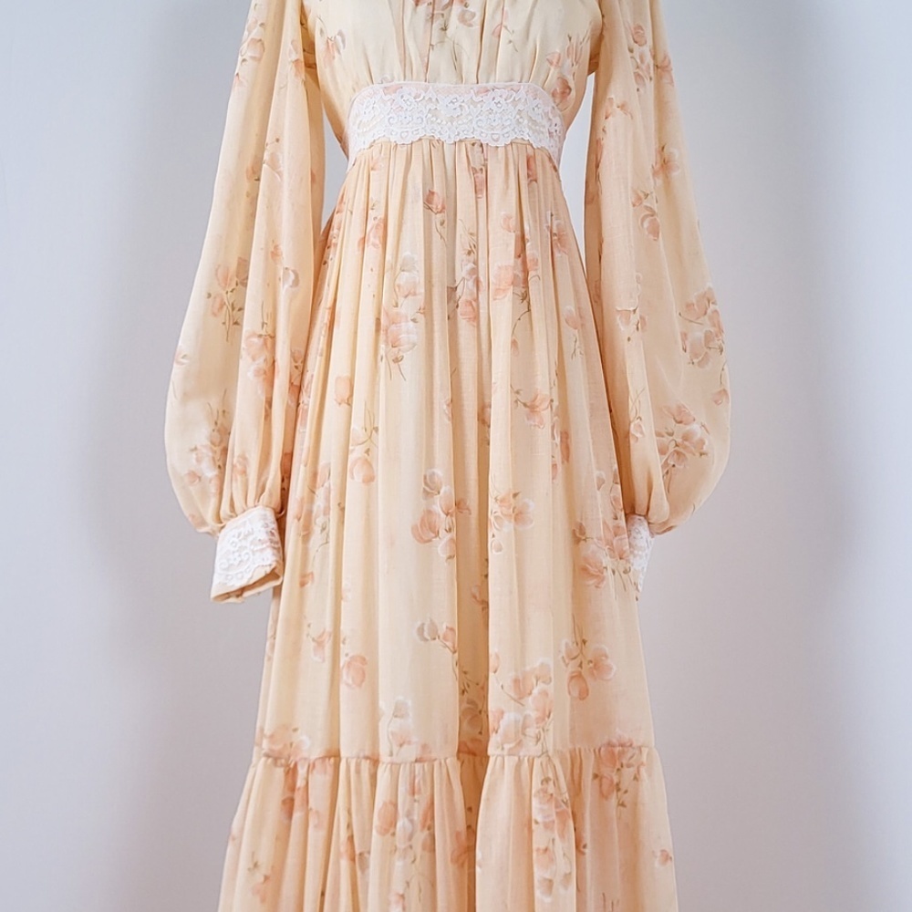 70s Gunne Sax by Jessica McClintock Maxi Dress Size XS 9 Orange Floral Boho - Picture 11 of 16